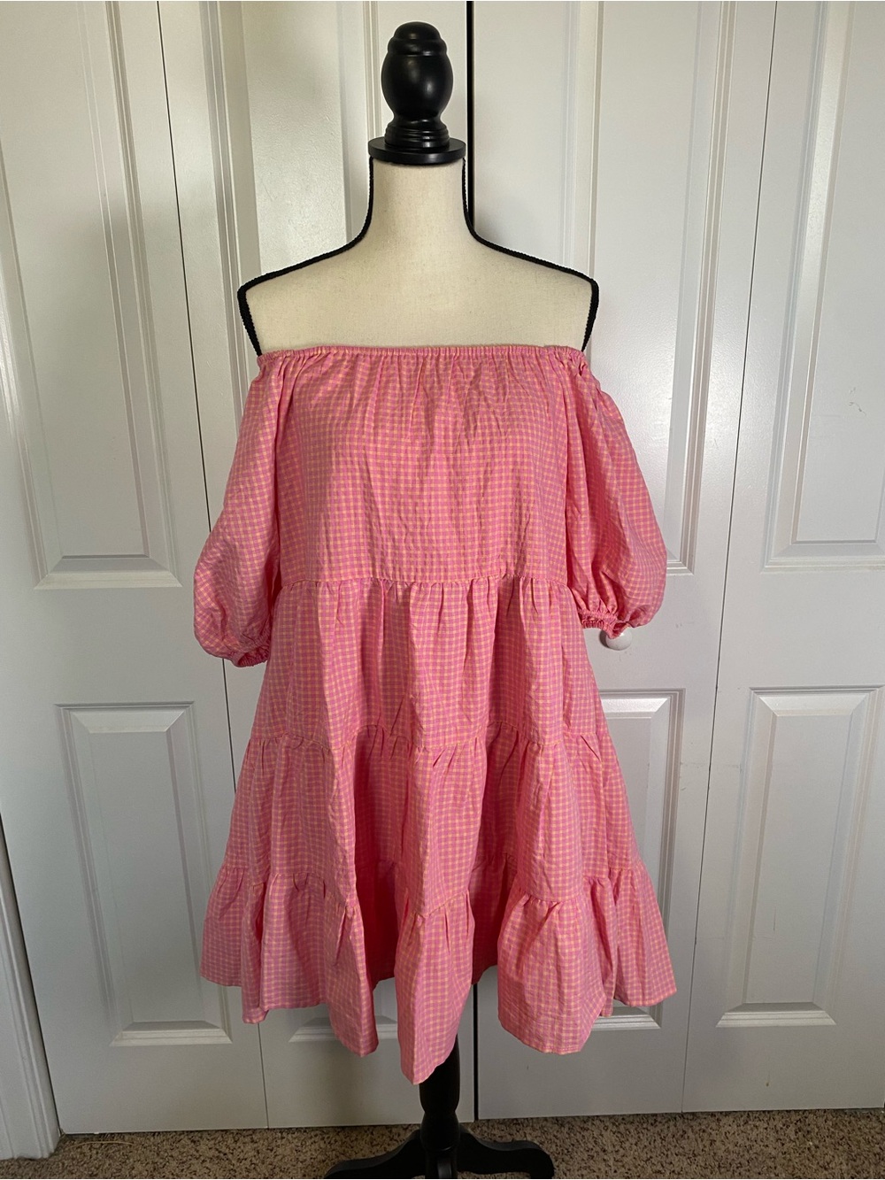 Wishlist Pink Yellow Checked Tiered Dress